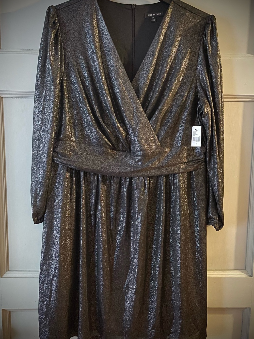 Lane Bryant Shimmery Gunmetal Wrap Dress